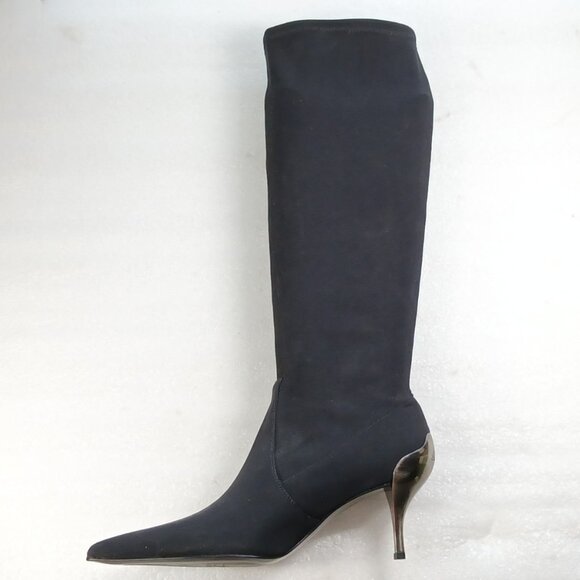 Donald J Pliner Black Stretch Tall Boots Metallic Heel Women's 8.5M 18" Italy VG - Picture 4 of 15